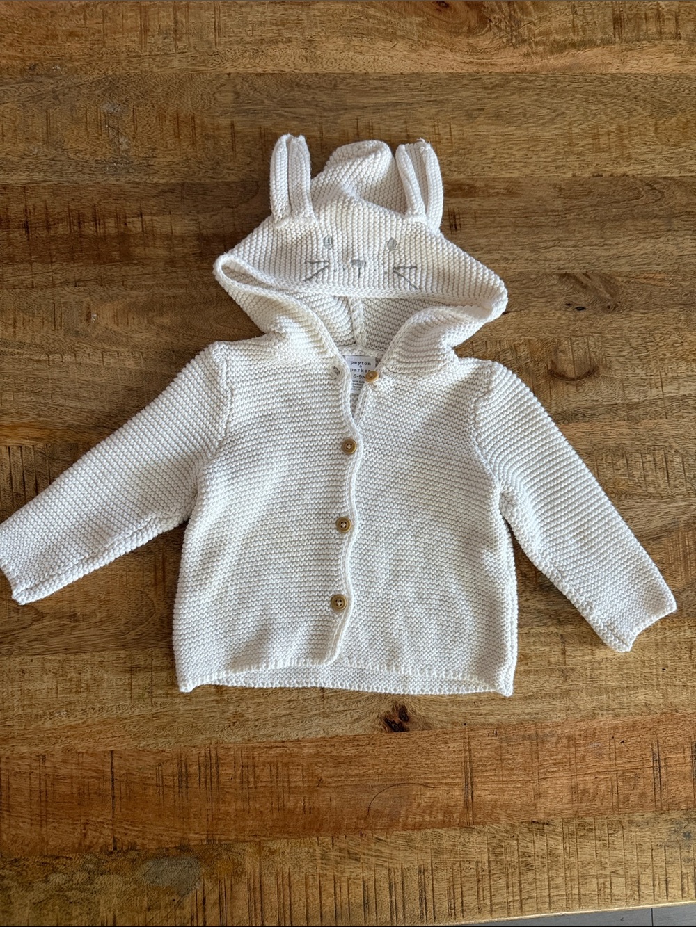 Baby Cream Knit Hooded Cardigan with Ear Detail